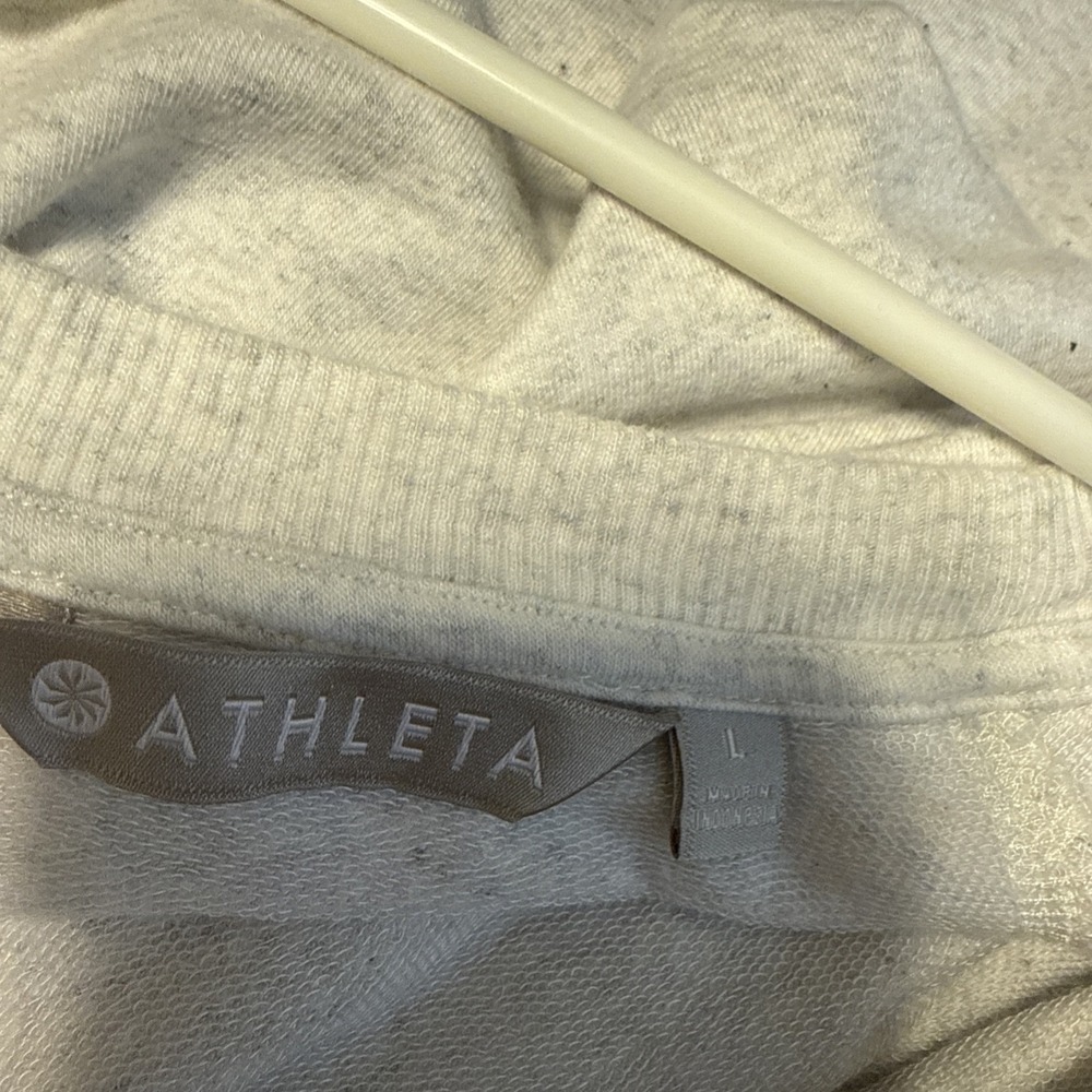 Athleta Criss Cross Speckled White Long Sleeve Sweatshirt‎ Pullover Large Soft - Picture 6 of 8